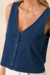 Z Supply Indigo Blue Cotton Solace V-Neck Jersey Denim Tank