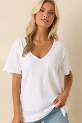Z Supply White Cotton Lively Slub V-Neck Tee