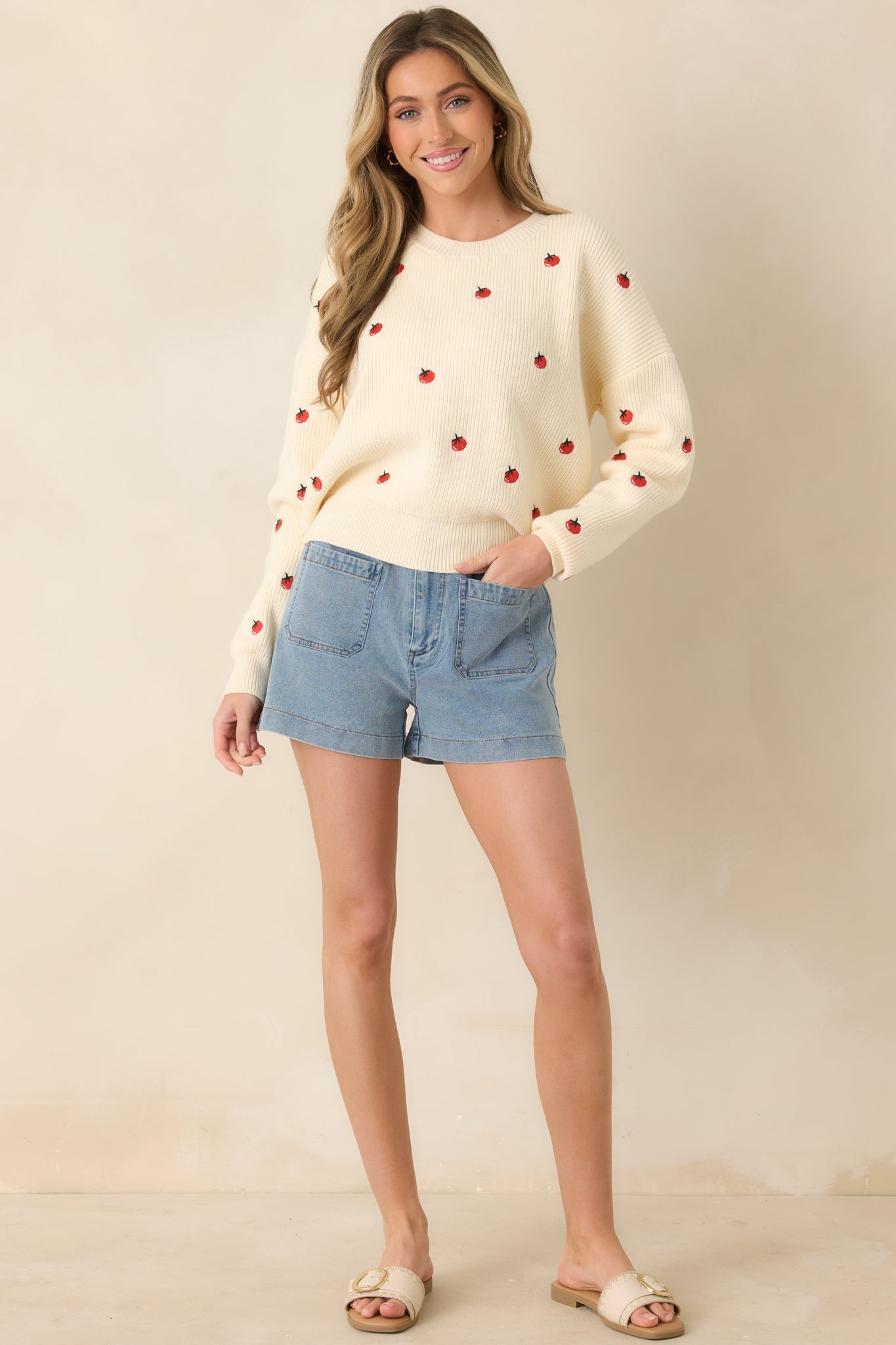 Fresh From the Vine Ivory Multi Ribbed Knit Tomato Sweater