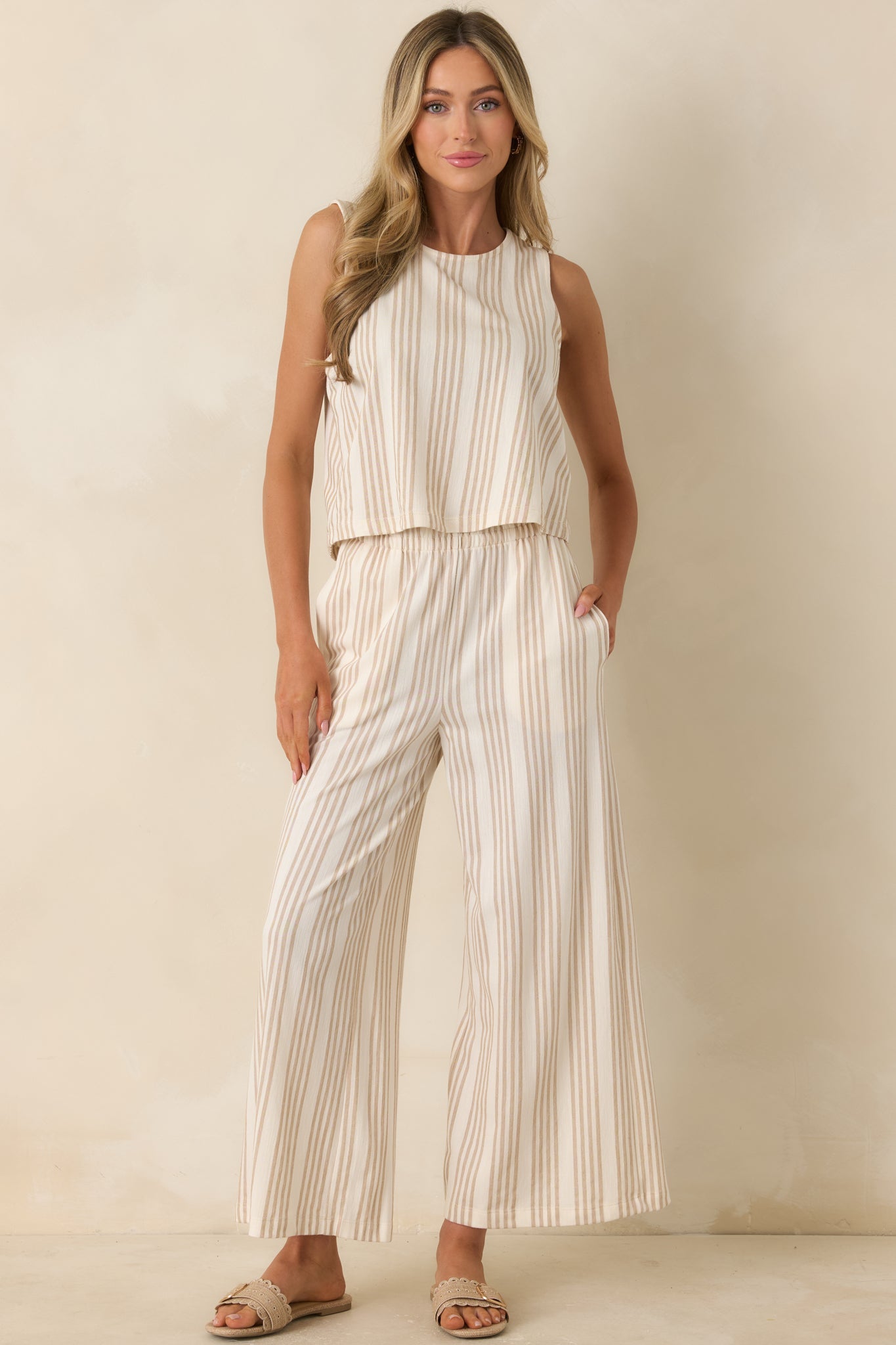 Z Supply Scout Ivory & Tan Cotton Knit Stripe Pants