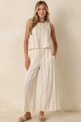 Z Supply Sloane Ivory & Tan Cotton Knit Stripe Top