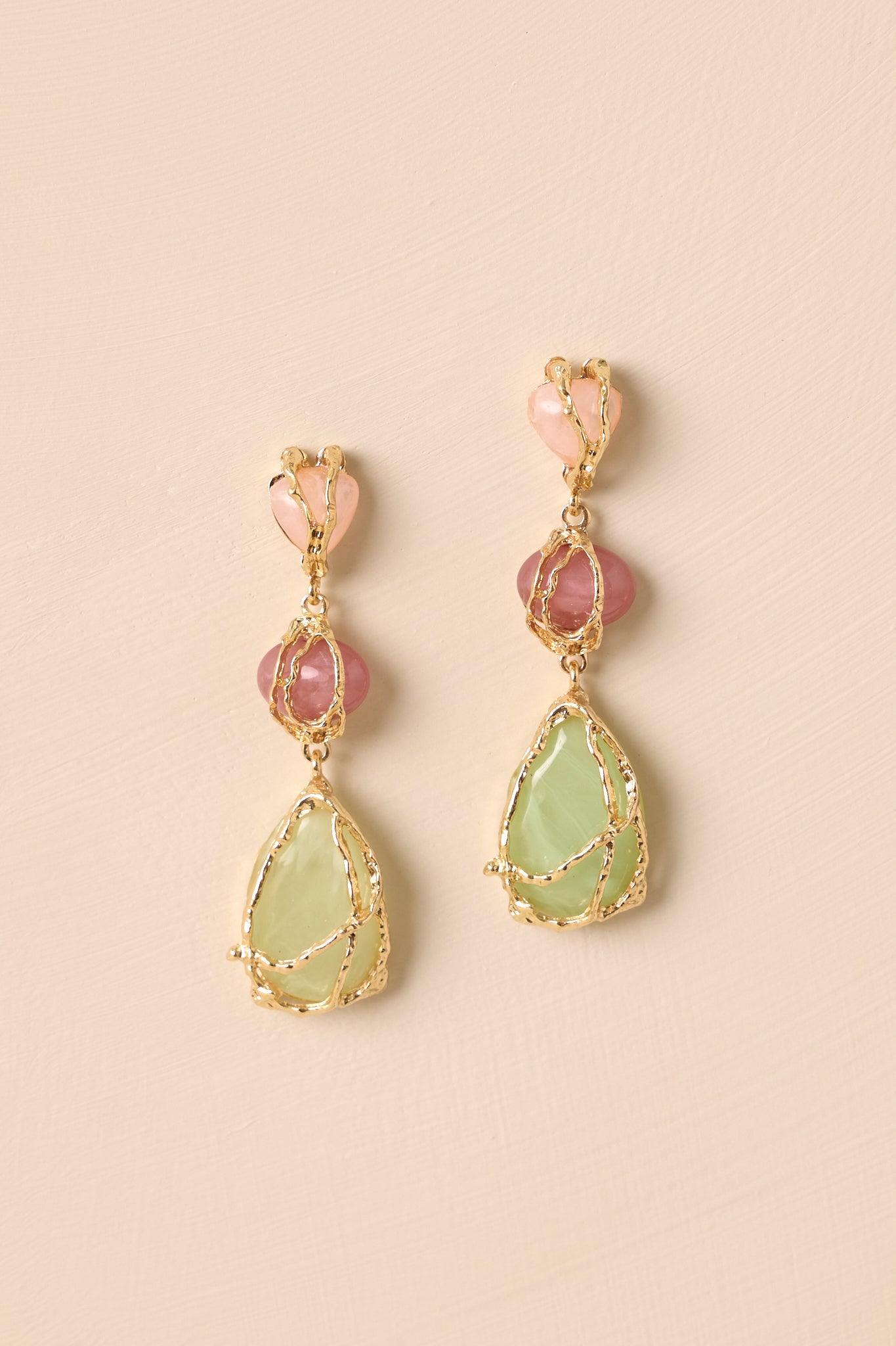 Make My Own Rules Green Multi Stone Sculptural Drop Earrings