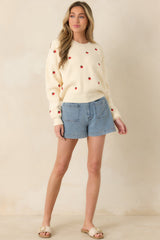 Fresh From the Vine Ivory Multi Ribbed Knit Tomato Sweater
