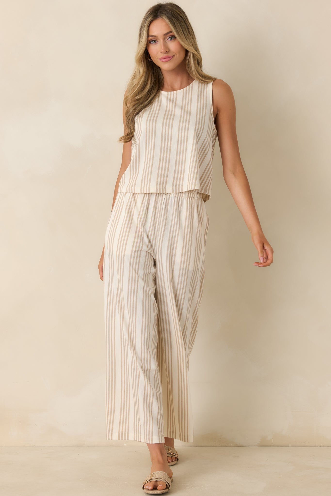 Z Supply Sloane Ivory & Tan Cotton Knit Stripe Top