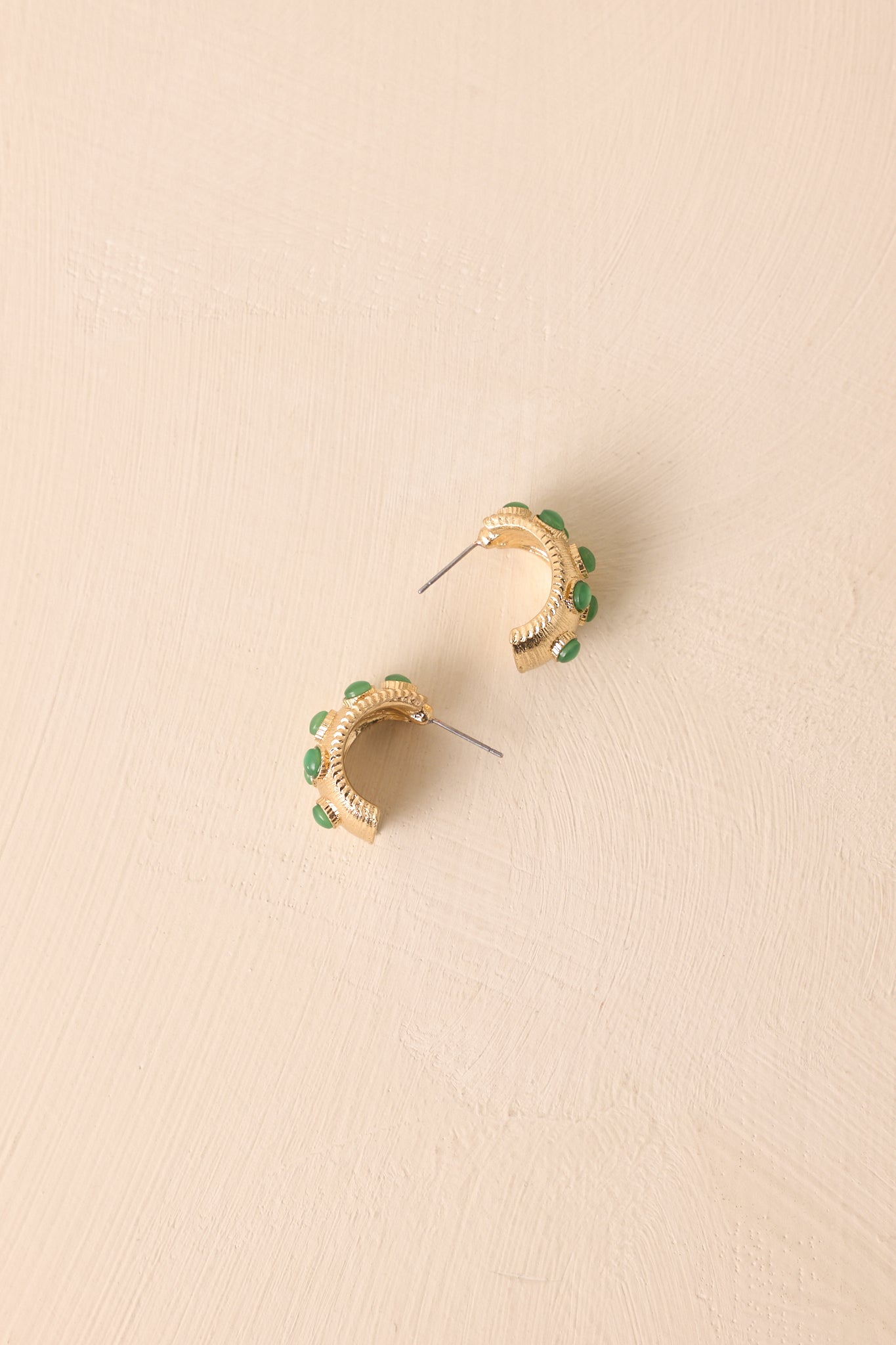 Nothing But High Hopes Textured Green Stone Hoop Earrings