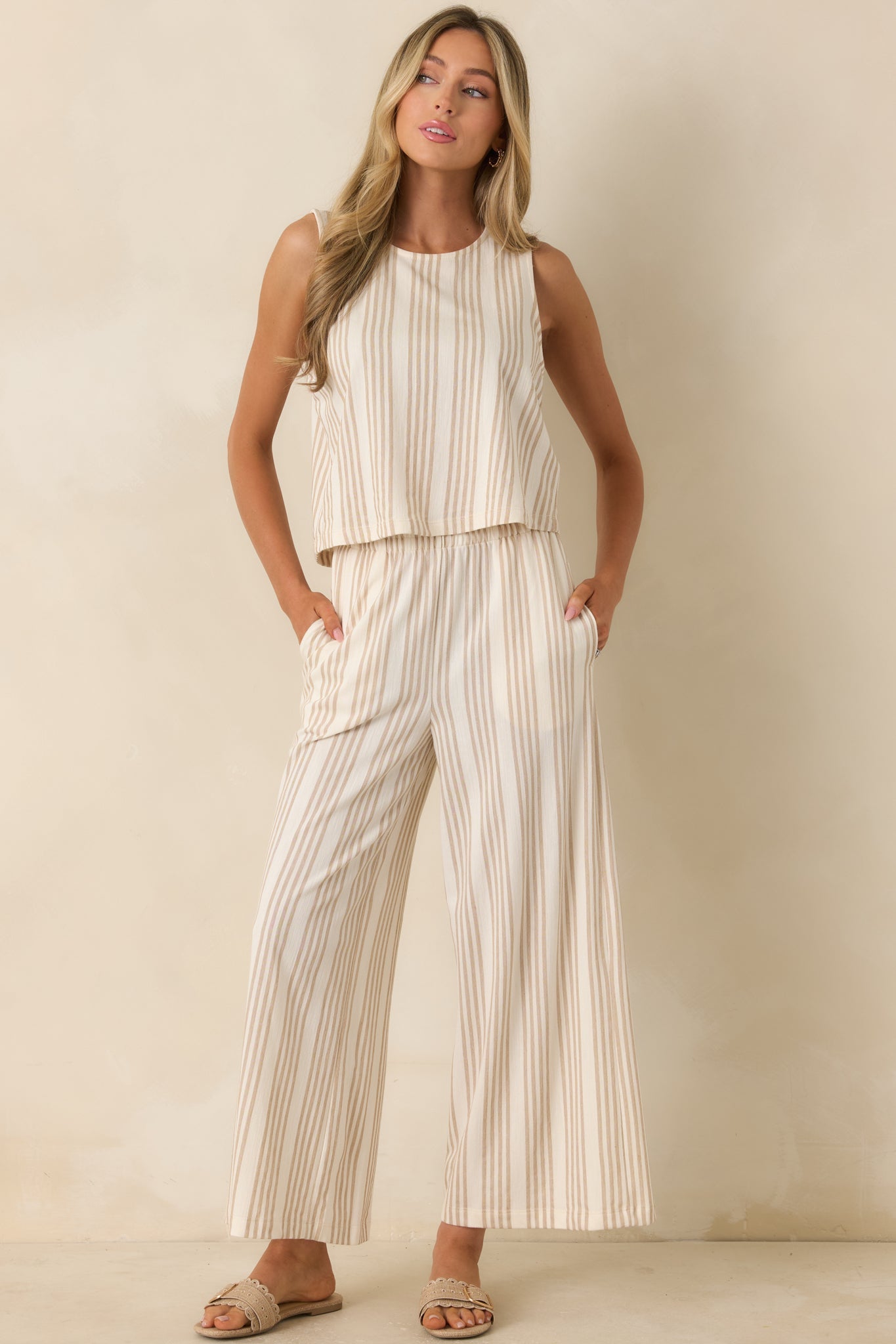 Z Supply Scout Ivory & Tan Cotton Knit Stripe Pants
