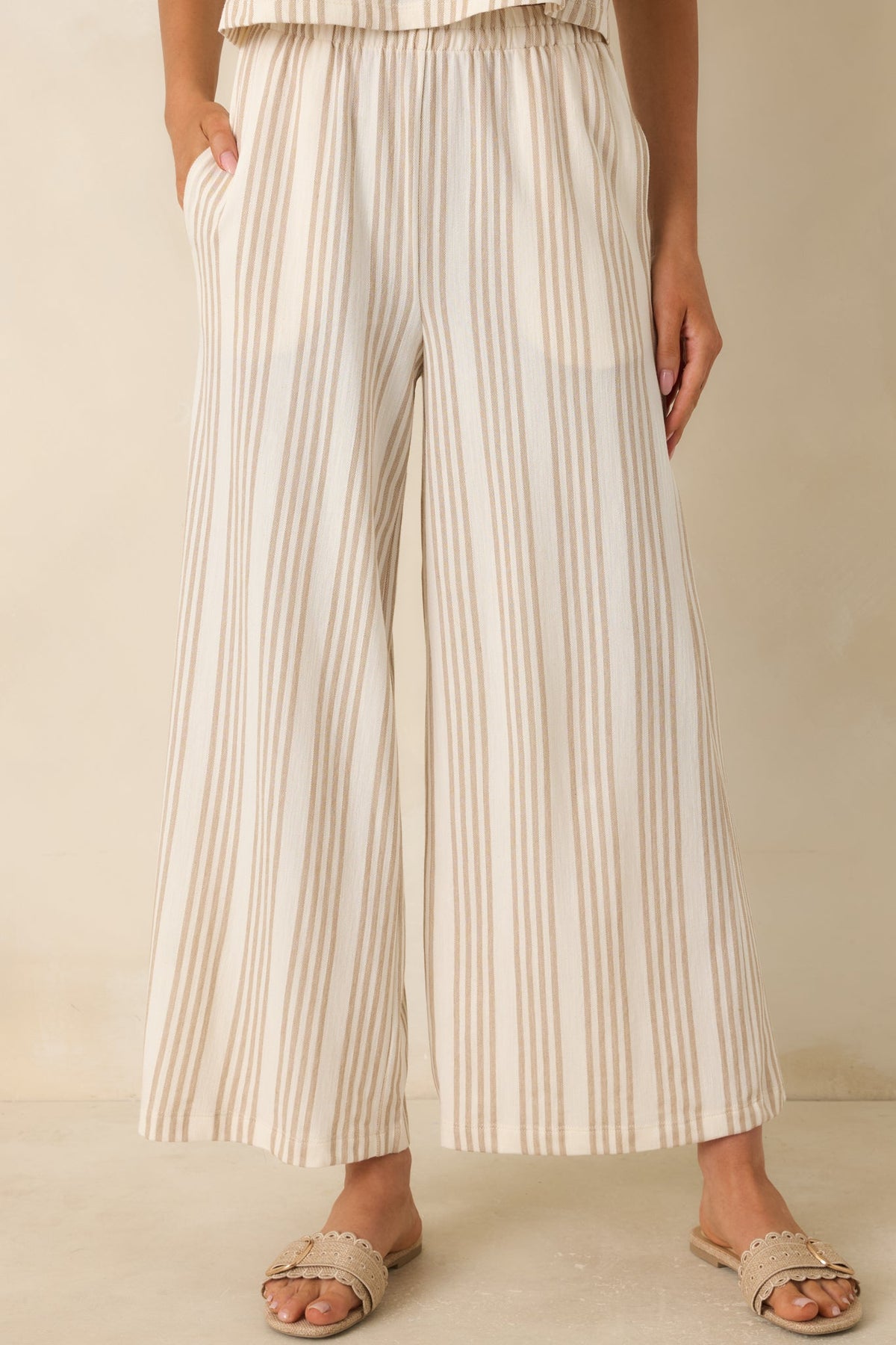 Z Supply Scout Ivory & Tan Cotton Knit Stripe Pants