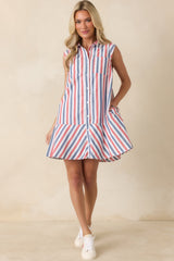 Parade Day Feelings Red & Blue Stripe Cotton Mini Dress