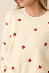 Fresh From the Vine Ivory Multi Ribbed Knit Tomato Sweater