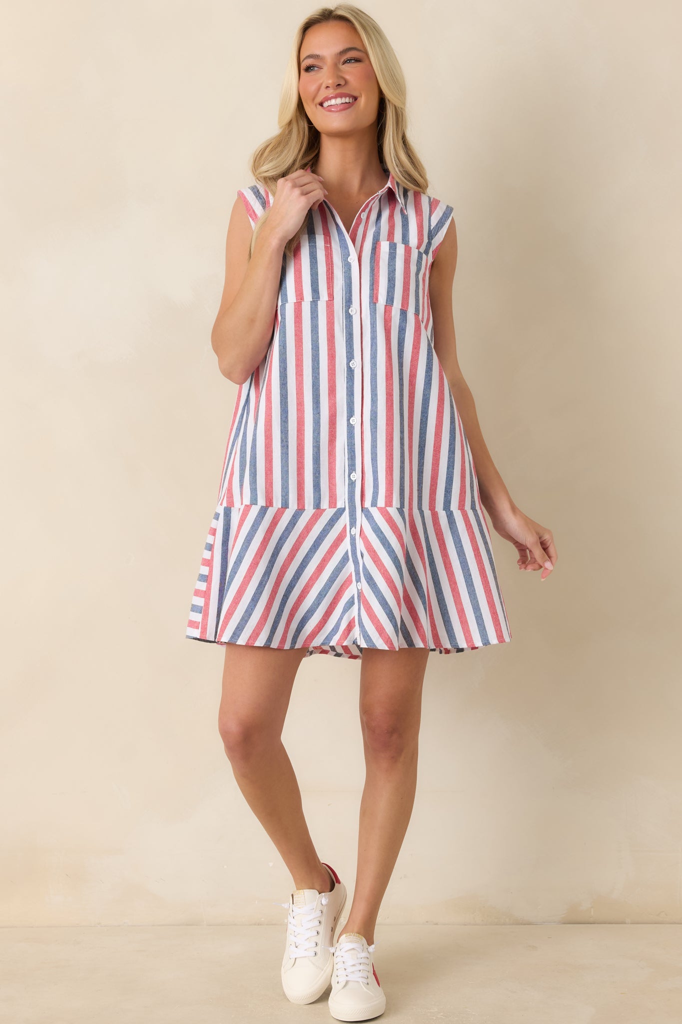 Parade Day Feelings Red & Blue Stripe Cotton Mini Dress