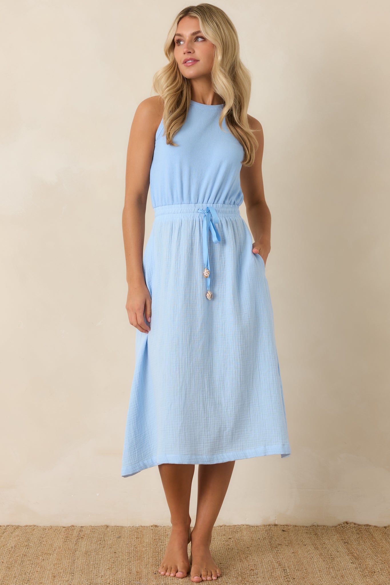 Paradisa Bonita Oceana Blue Cotton Sleeveless Midi Dress