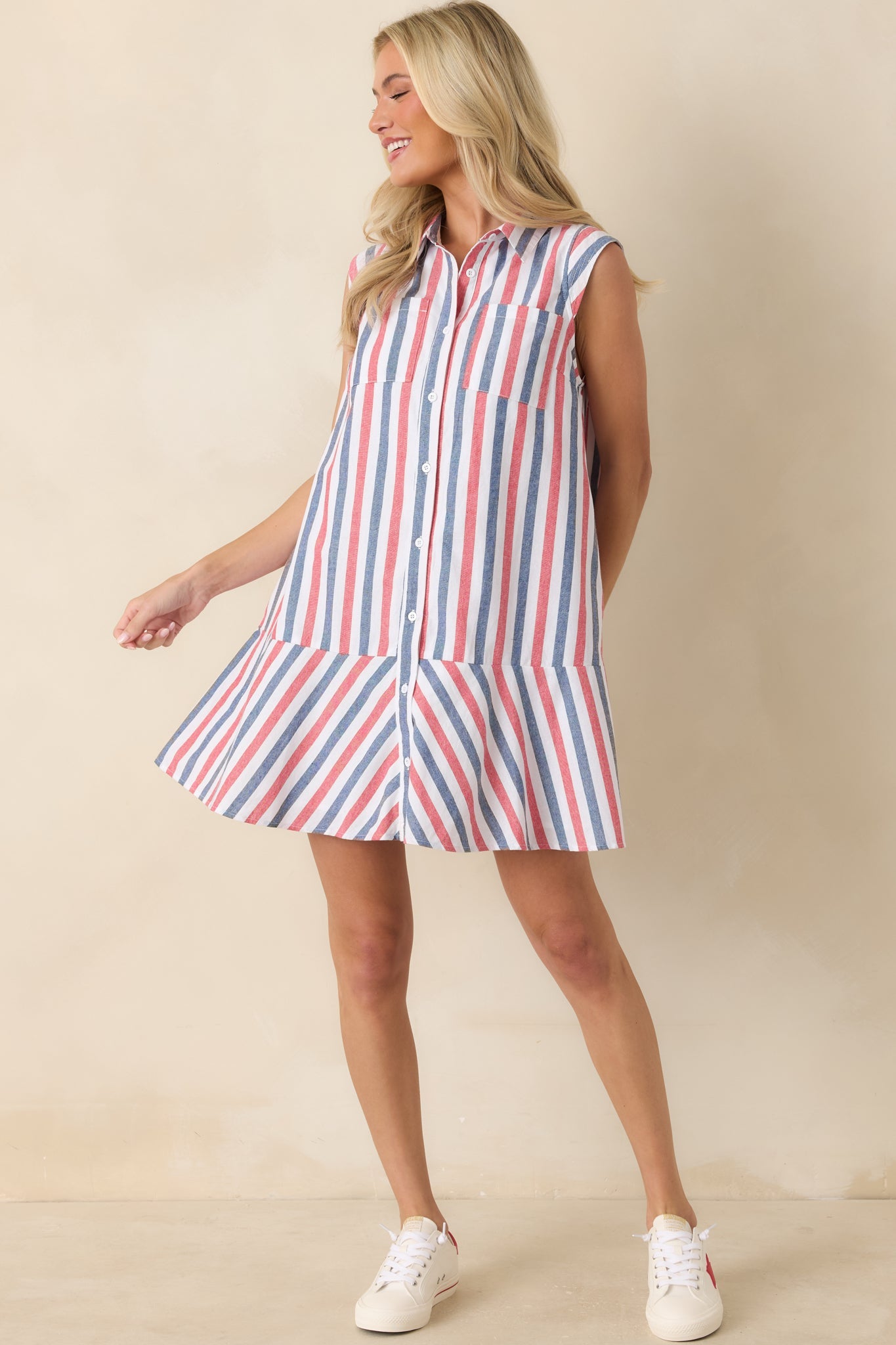 Parade Day Feelings Red & Blue Stripe Cotton Mini Dress