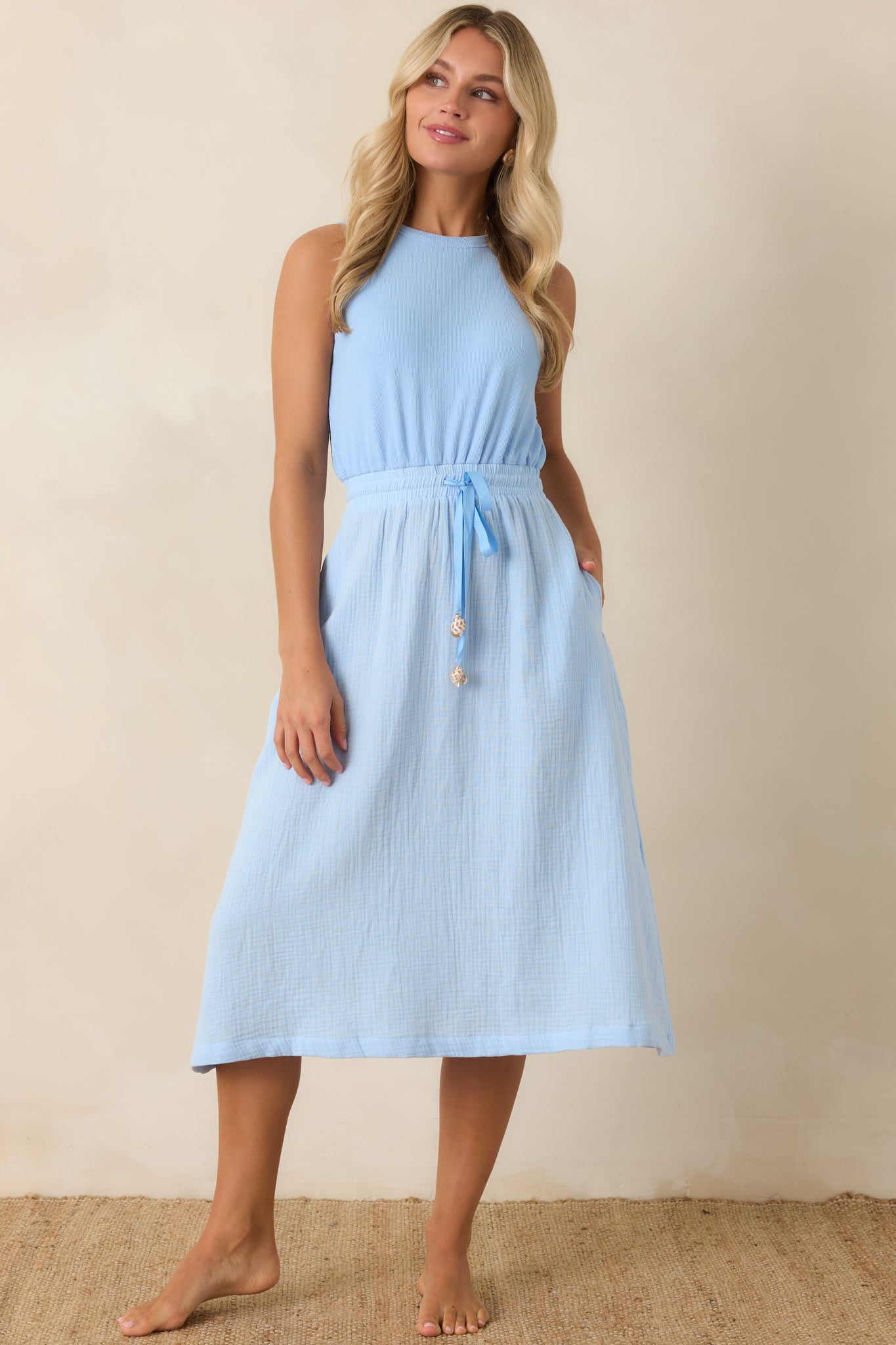 Paradisa Bonita Oceana Blue Cotton Sleeveless Midi Dress