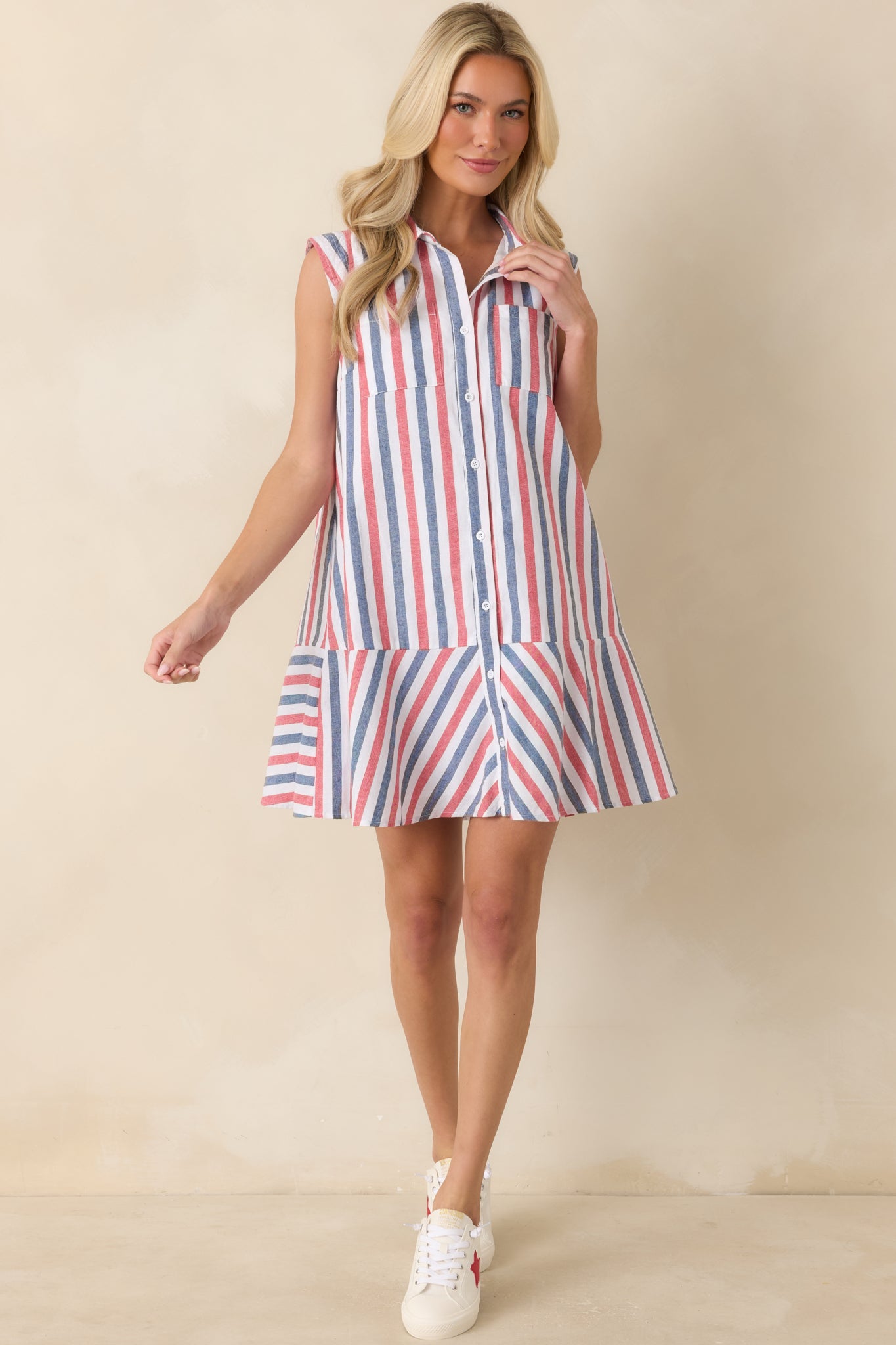 Parade Day Feelings Red & Blue Stripe Cotton Mini Dress