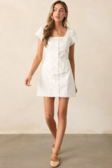 A Day In The Meadow White Button Front Mini Dress