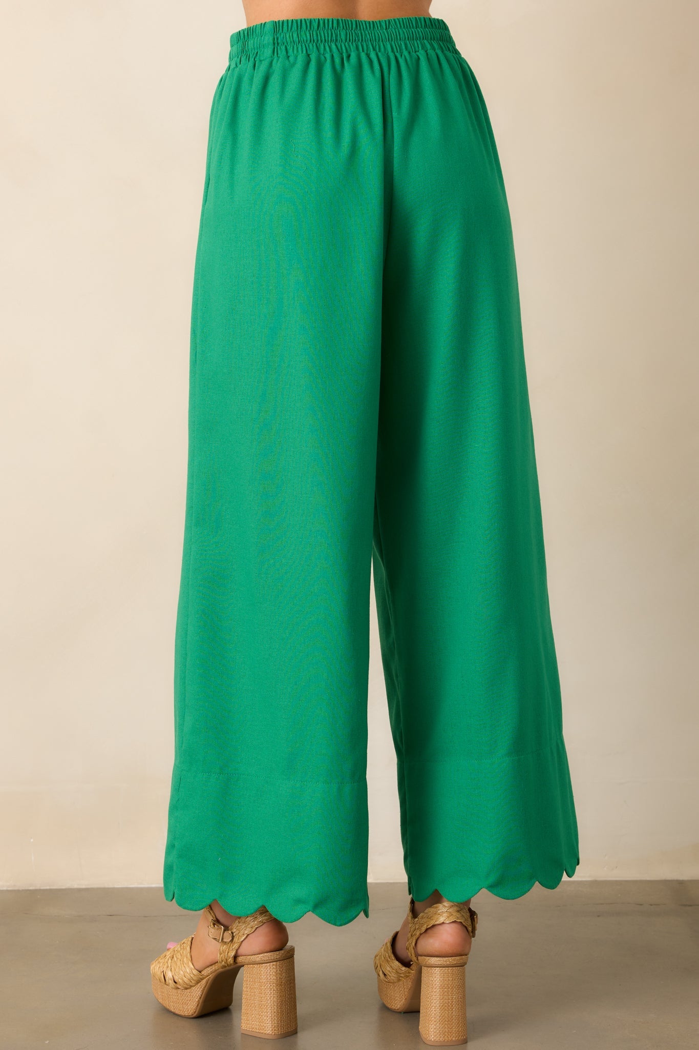 Weekend Getaway Green Scalloped Hem Pants