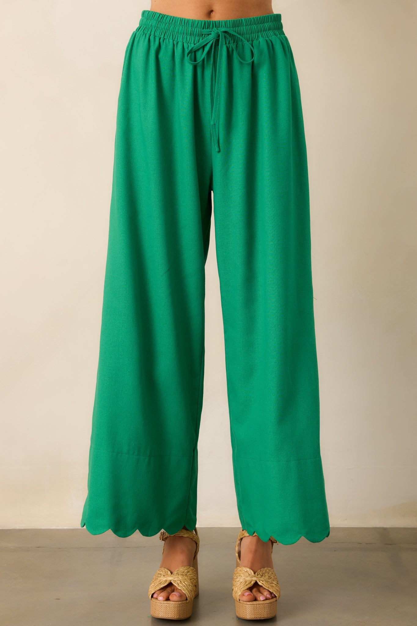 Weekend Getaway Green Scalloped Hem Pants