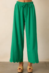 Weekend Getaway Green Scalloped Hem Pants