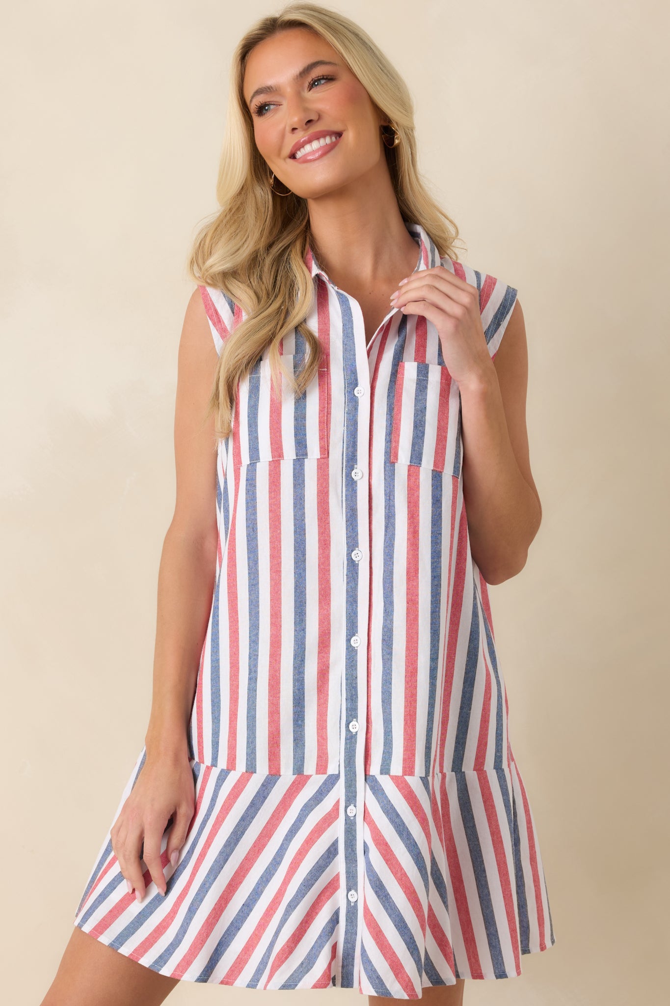 Parade Day Feelings Red & Blue Stripe Cotton Mini Dress