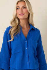 Z Supply Helena Nautical Blue Cotton Gauze Button Up