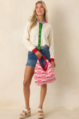 FRNCH Patrick Ivory Multi Color Trim Cardigan