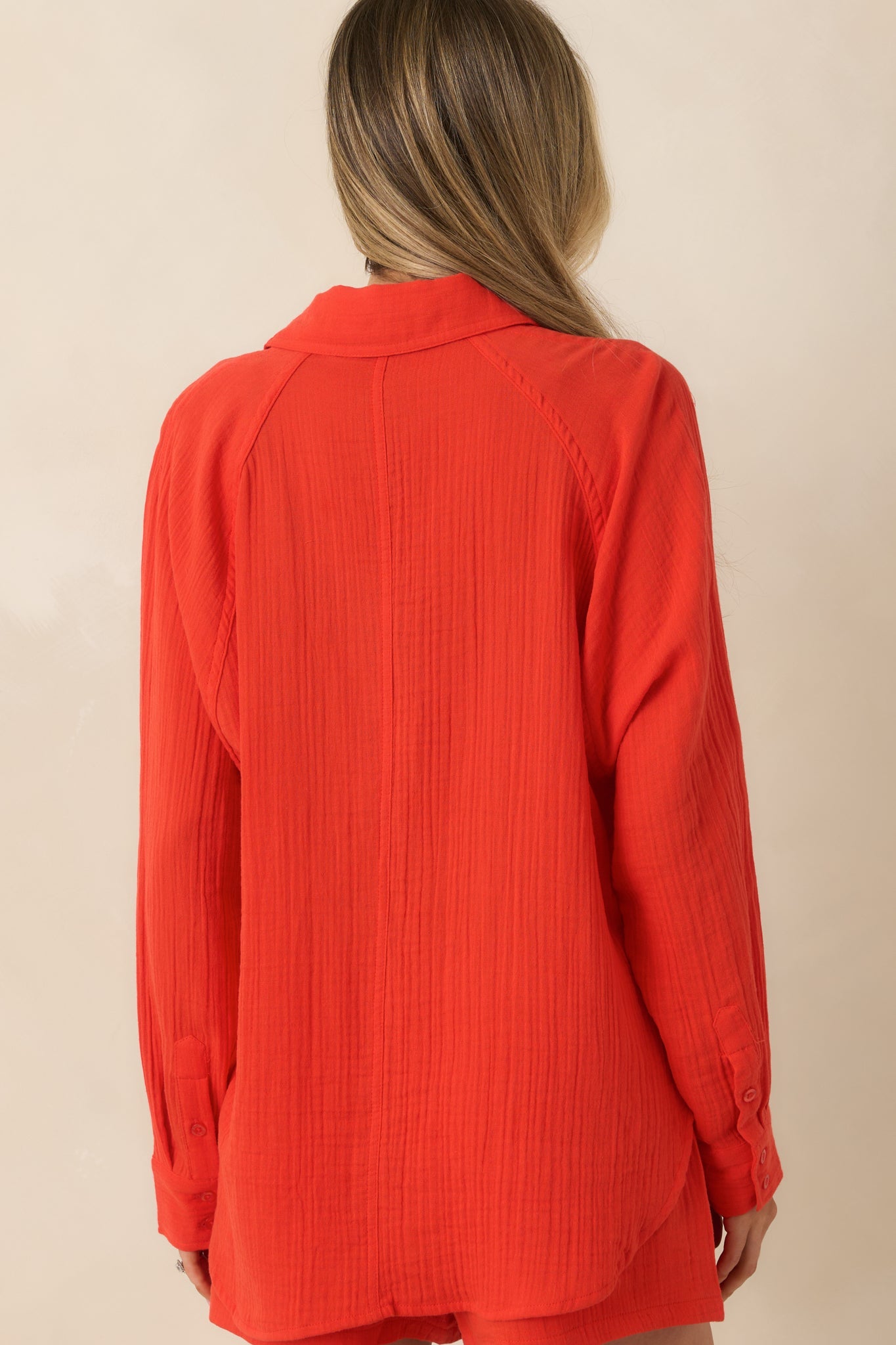 Z Supply The Perfect Poppy Red Airy Cotton Gauze Button Up Top