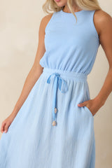 Paradisa Bonita Oceana Blue Cotton Sleeveless Midi Dress