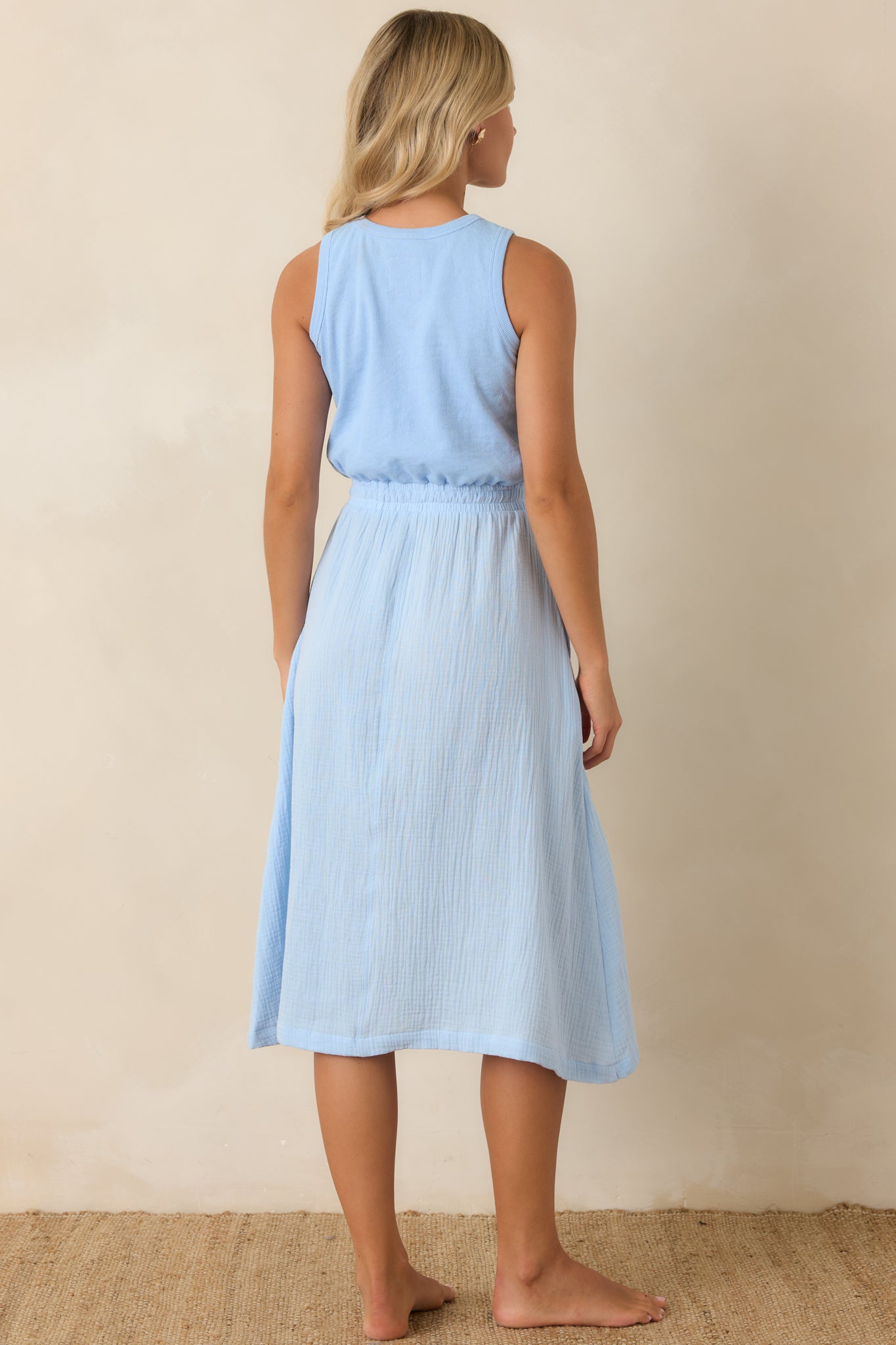 Paradisa Bonita Oceana Blue Cotton Sleeveless Midi Dress