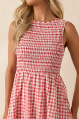Picnic Promises Red Gingham Eyelet Cotton Midi Dress