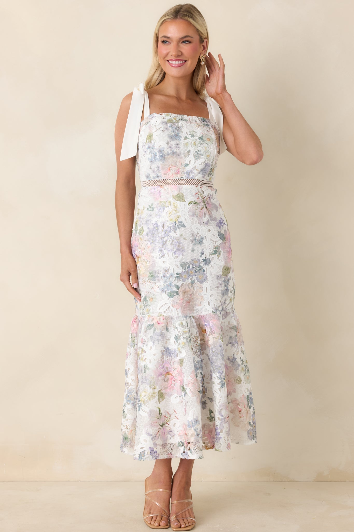 You Grow Girl Ivory Lace Floral Midi Dress