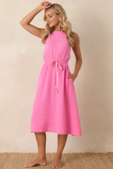 Paradisa Bonita Pink Cotton Sleeveless Midi Dress