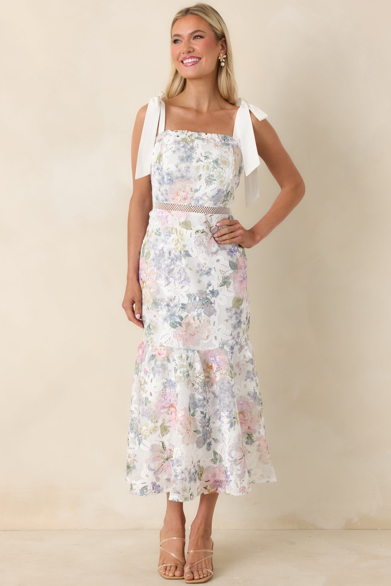 You Grow Girl Ivory Lace Floral Midi Dress