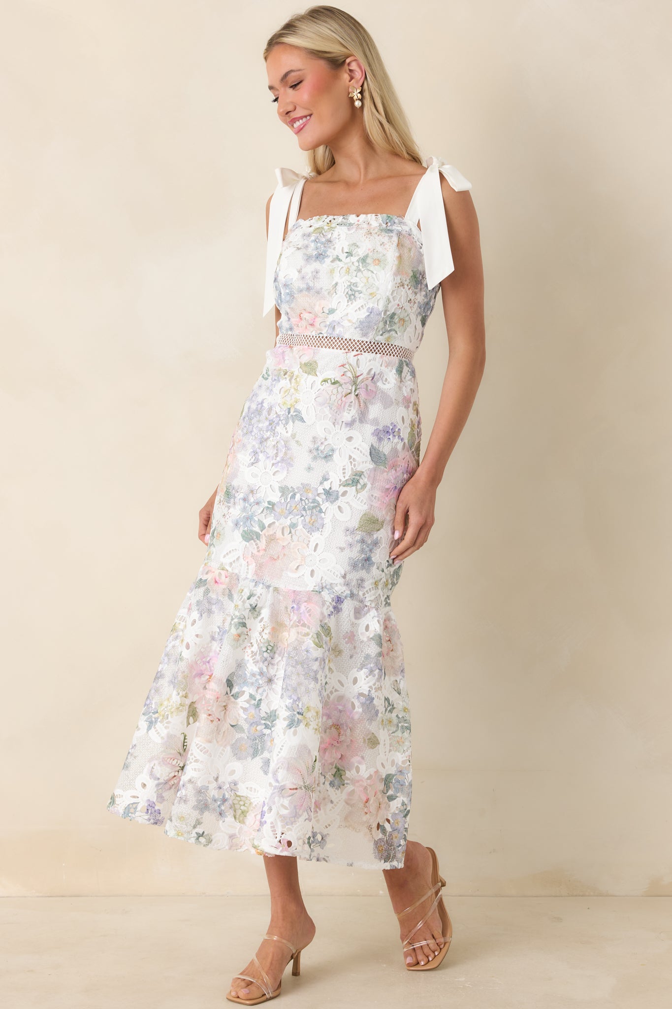 You Grow Girl Ivory Lace Floral Midi Dress