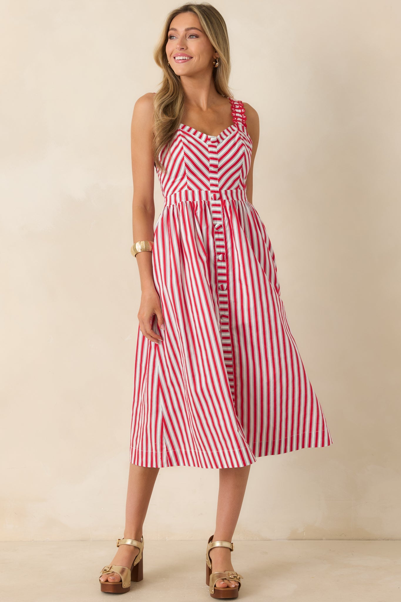 Baby, You're a Firework Red Multi Stripe Cotton Midi Dress