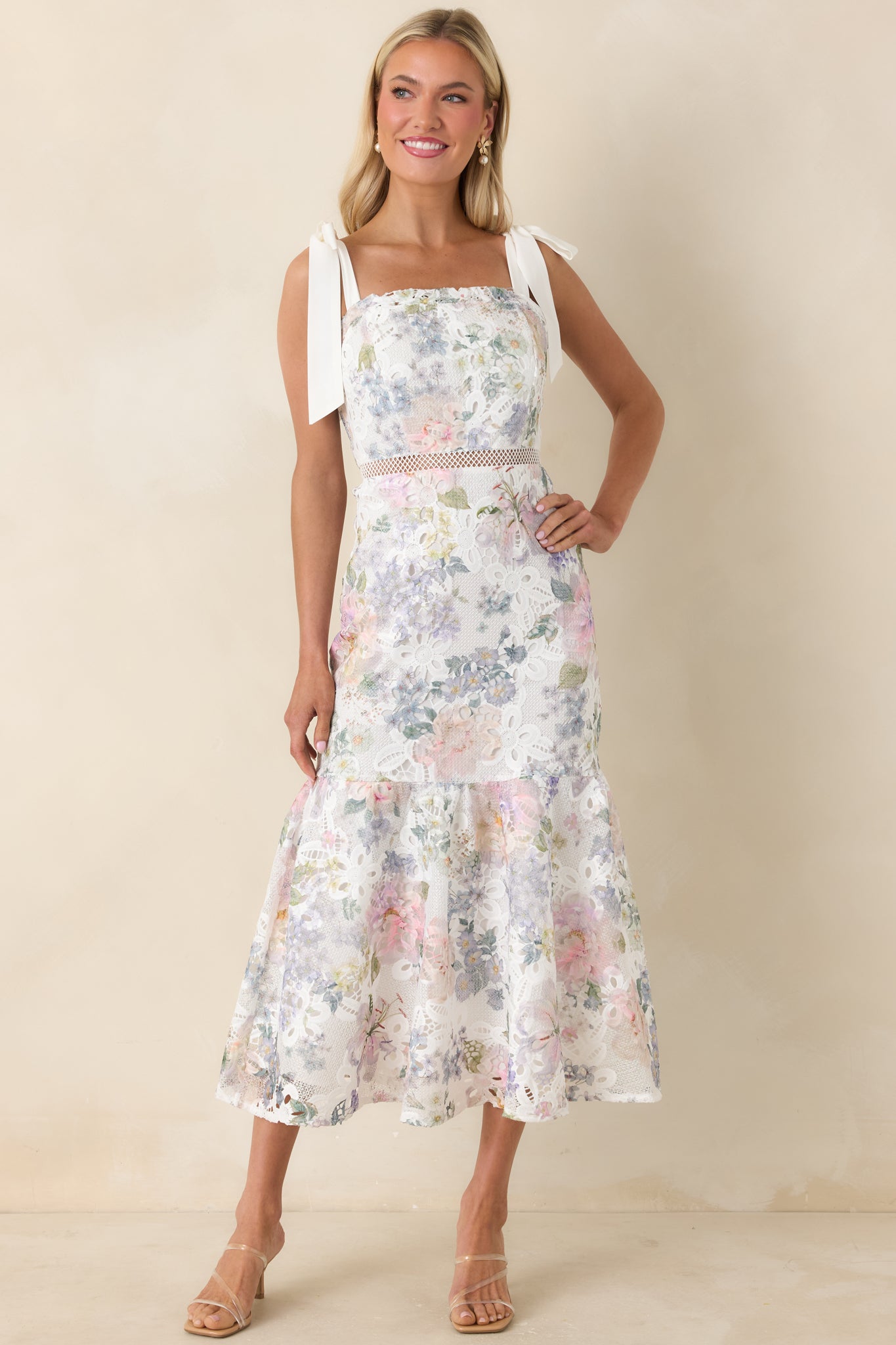 You Grow Girl Ivory Lace Floral Midi Dress