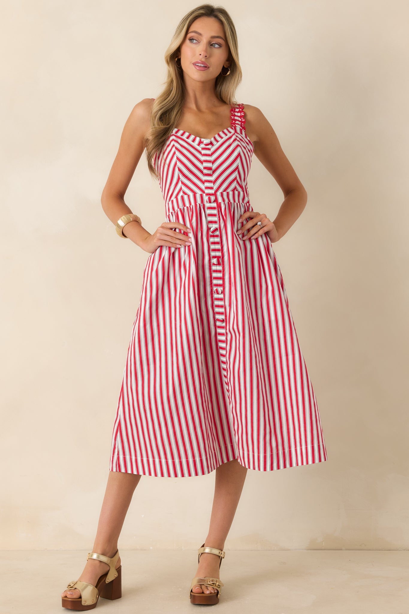 Baby, You're a Firework Red Multi Stripe Cotton Midi Dress