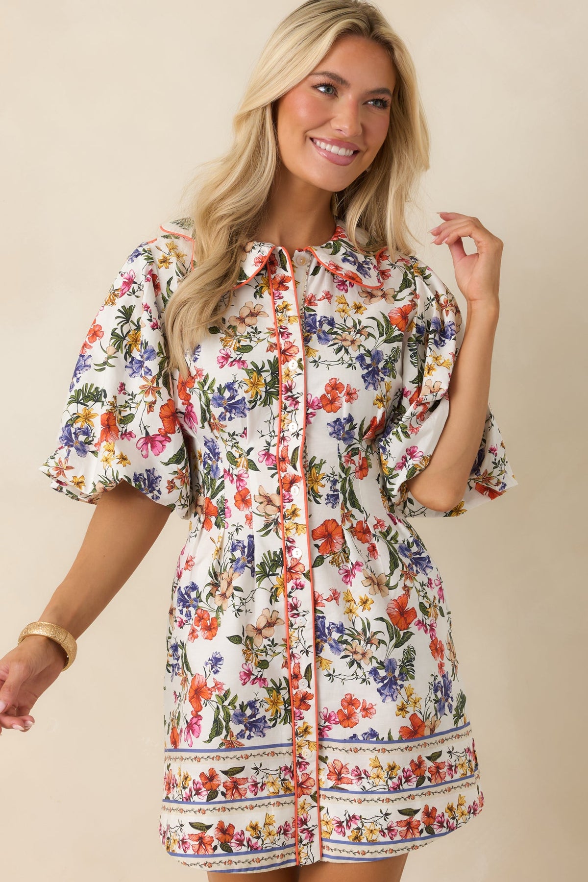 Like A Love Song Ivory Multi Floral Cotton Mini Dress