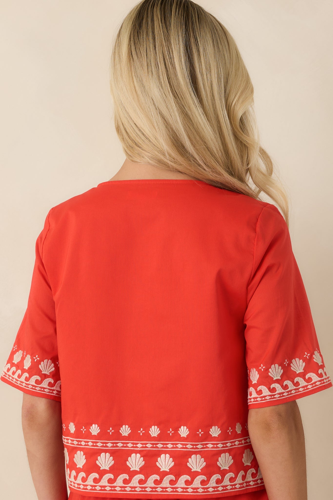 Z Supply Cast of Waves Poppy Red Cotton Embroidered Cropped Top