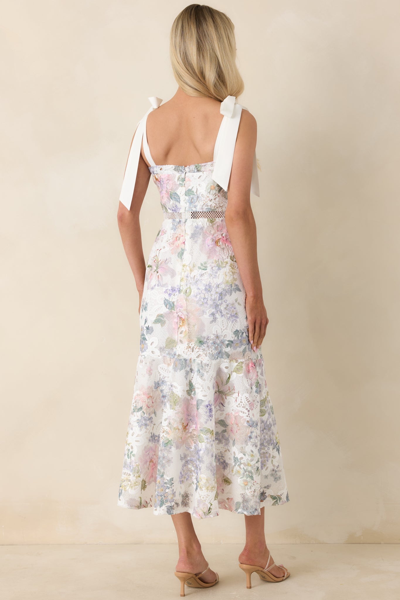 You Grow Girl Ivory Lace Floral Midi Dress