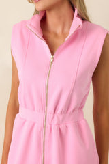 Zip Through the Day Pink Zip Front Scalloped Hem Mini Dress