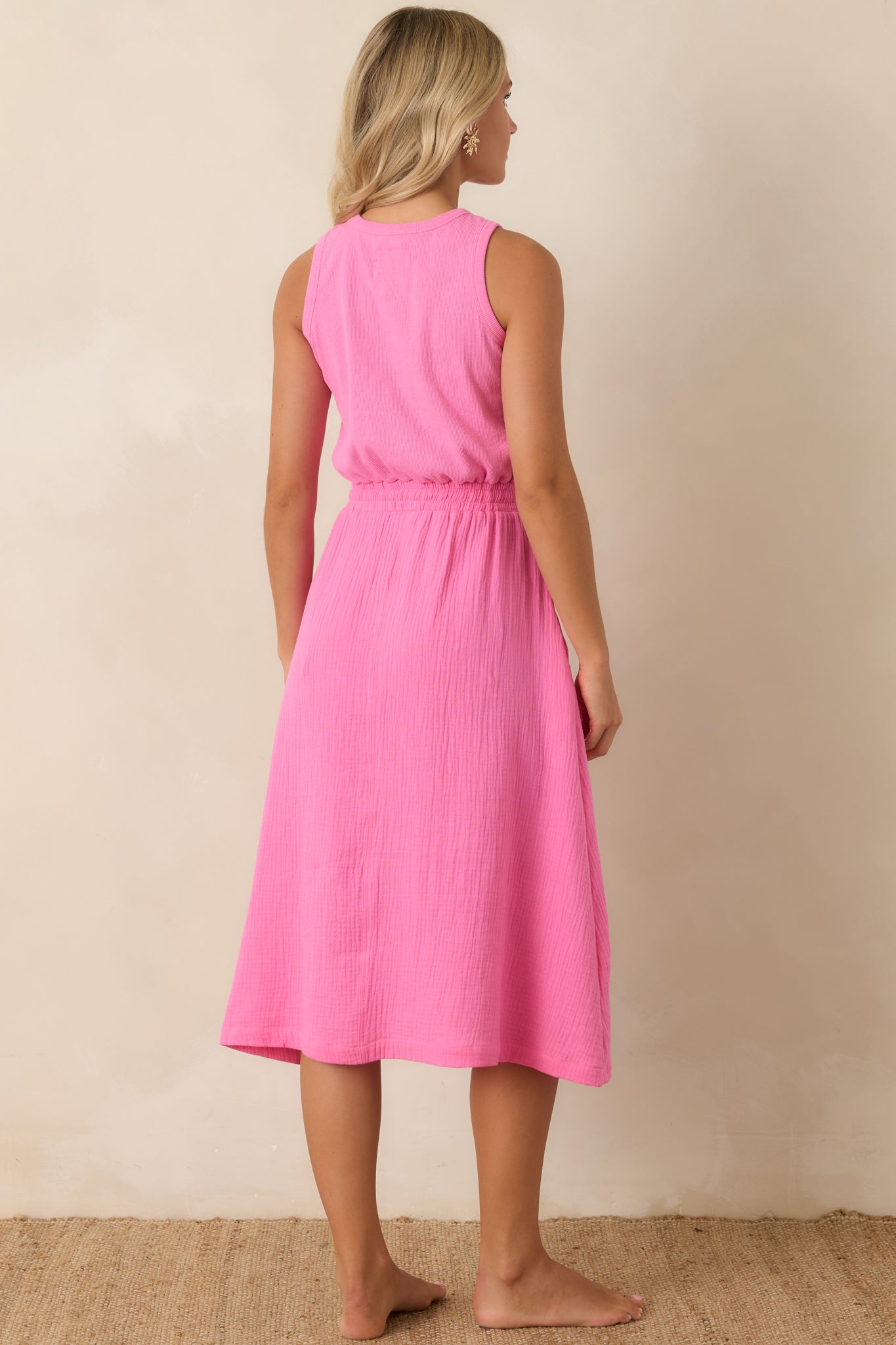 Paradisa Bonita Pink Cotton Sleeveless Midi Dress