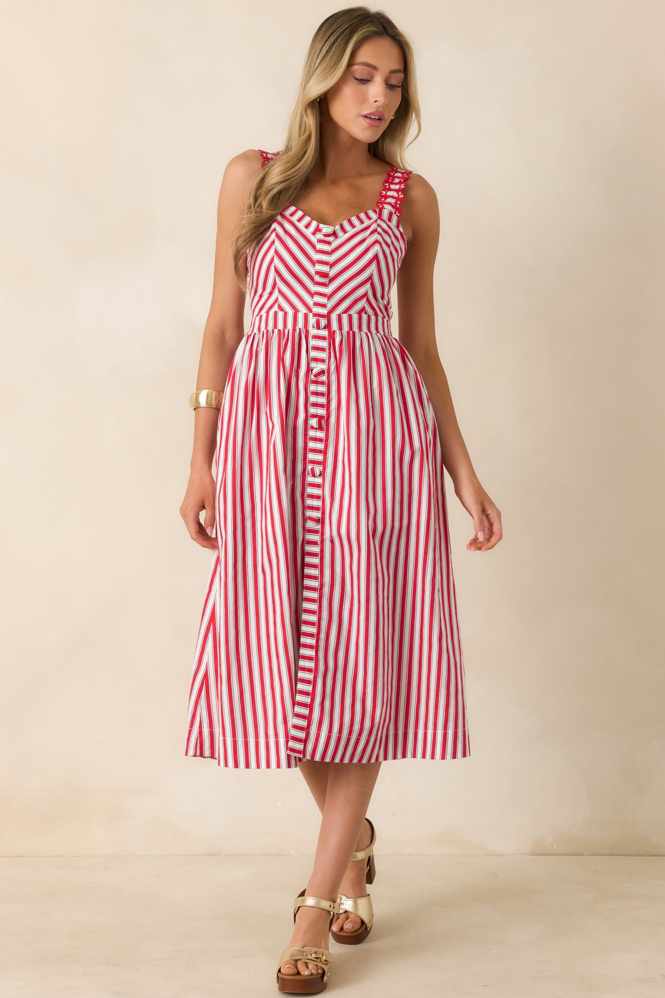 Baby, You're a Firework Red Multi Stripe Cotton Midi Dress