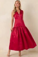 Never Out Of Reach Wine Red Satin Sleeveless Drop Waist Maxi Dress