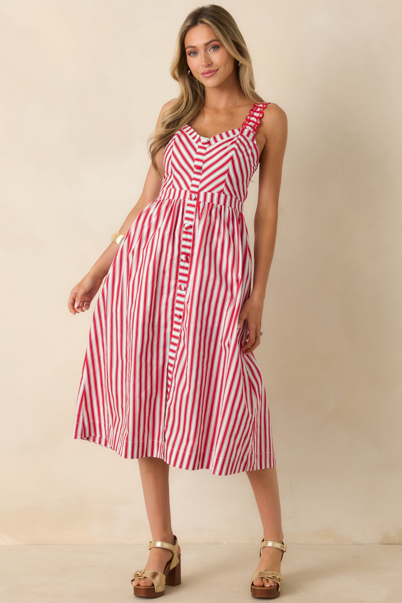 Baby, You're a Firework Red Multi Stripe Cotton Midi Dress