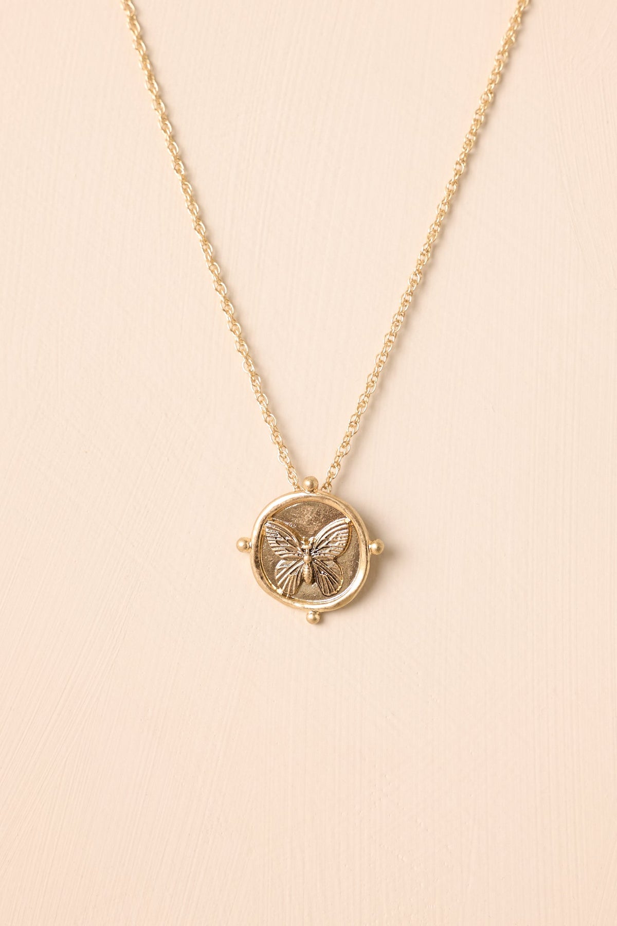 Naturally Charming Gold Butterfly Medallion Necklace