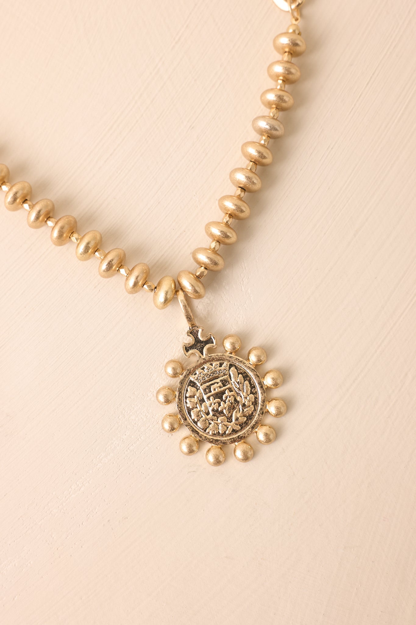 Under The Open Sky Worn Gold Beaded Pendant Necklace