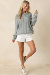 Moments in Stillness Stone Blue Cable Knit Sweater