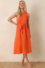 Paradisa Bonita Orange Cotton Sleeveless Midi Dress