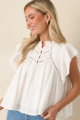 FRNCH Detiana White Cotton Flutter Sleeve Blouse