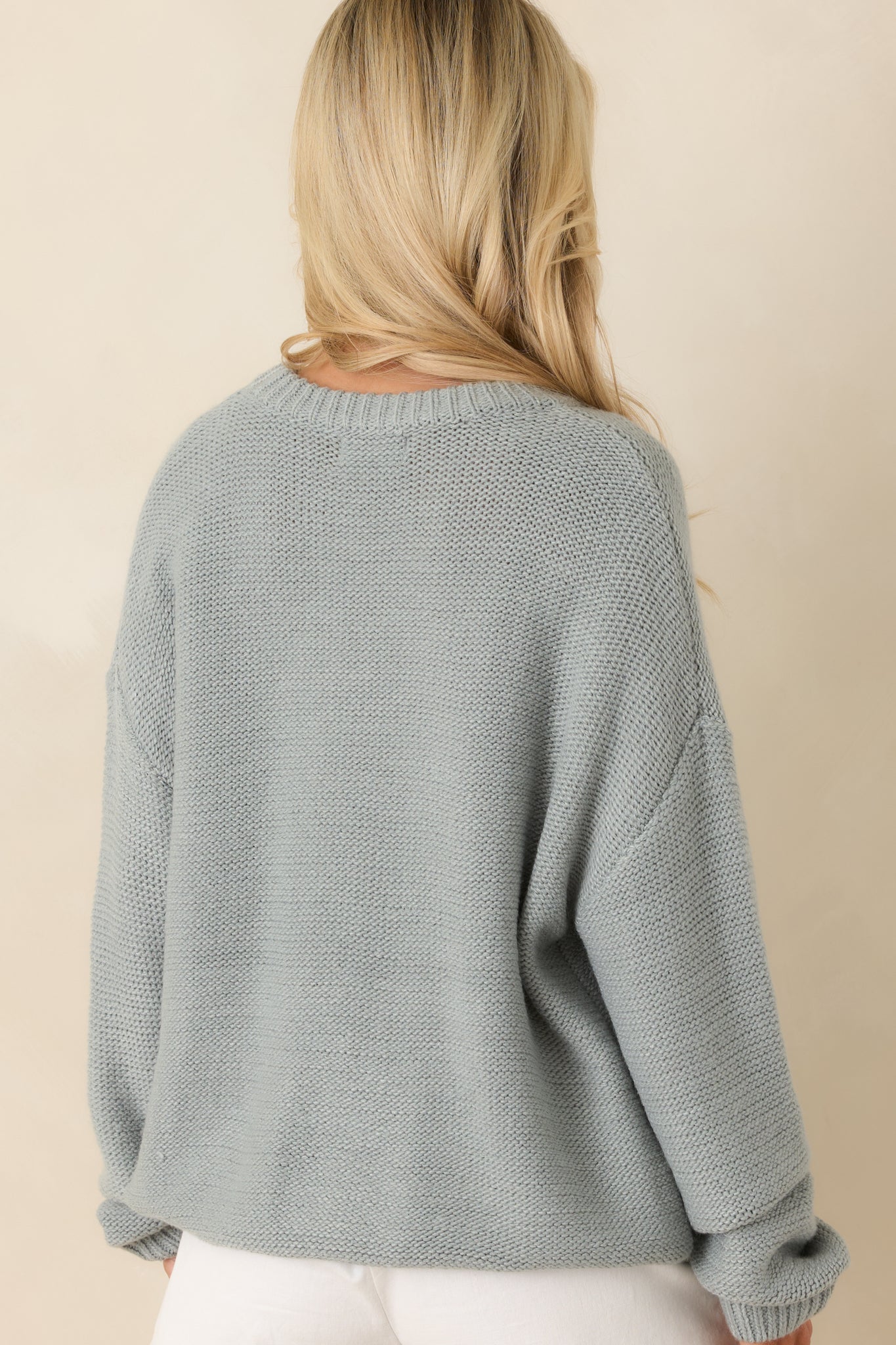 Moments in Stillness Stone Blue Cable Knit Sweater